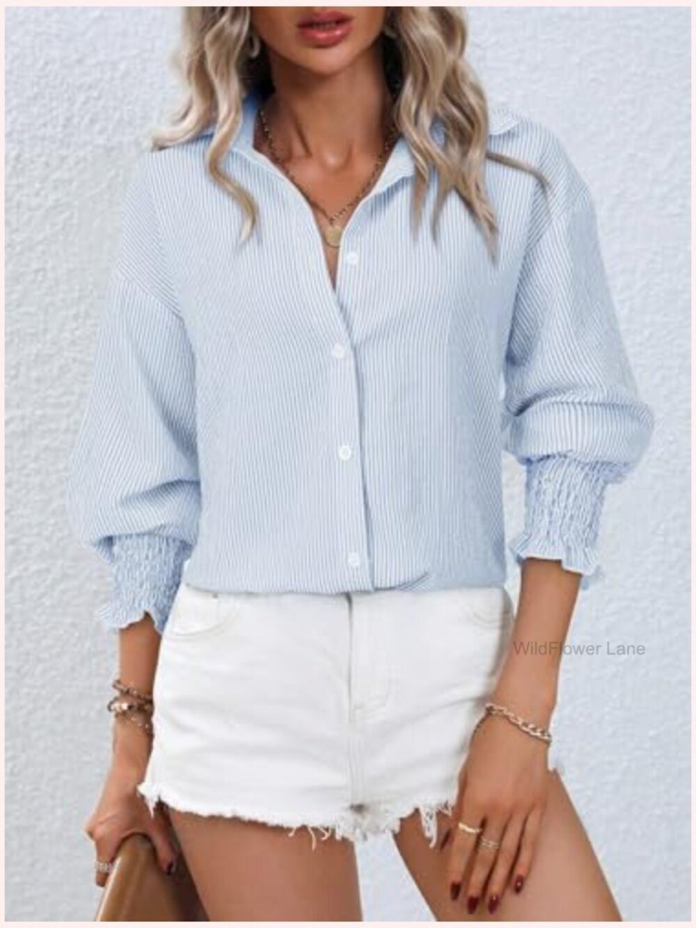 Long Sleeve Striped Button Down Shirt Oversized Blouse - Picture 2 of 7